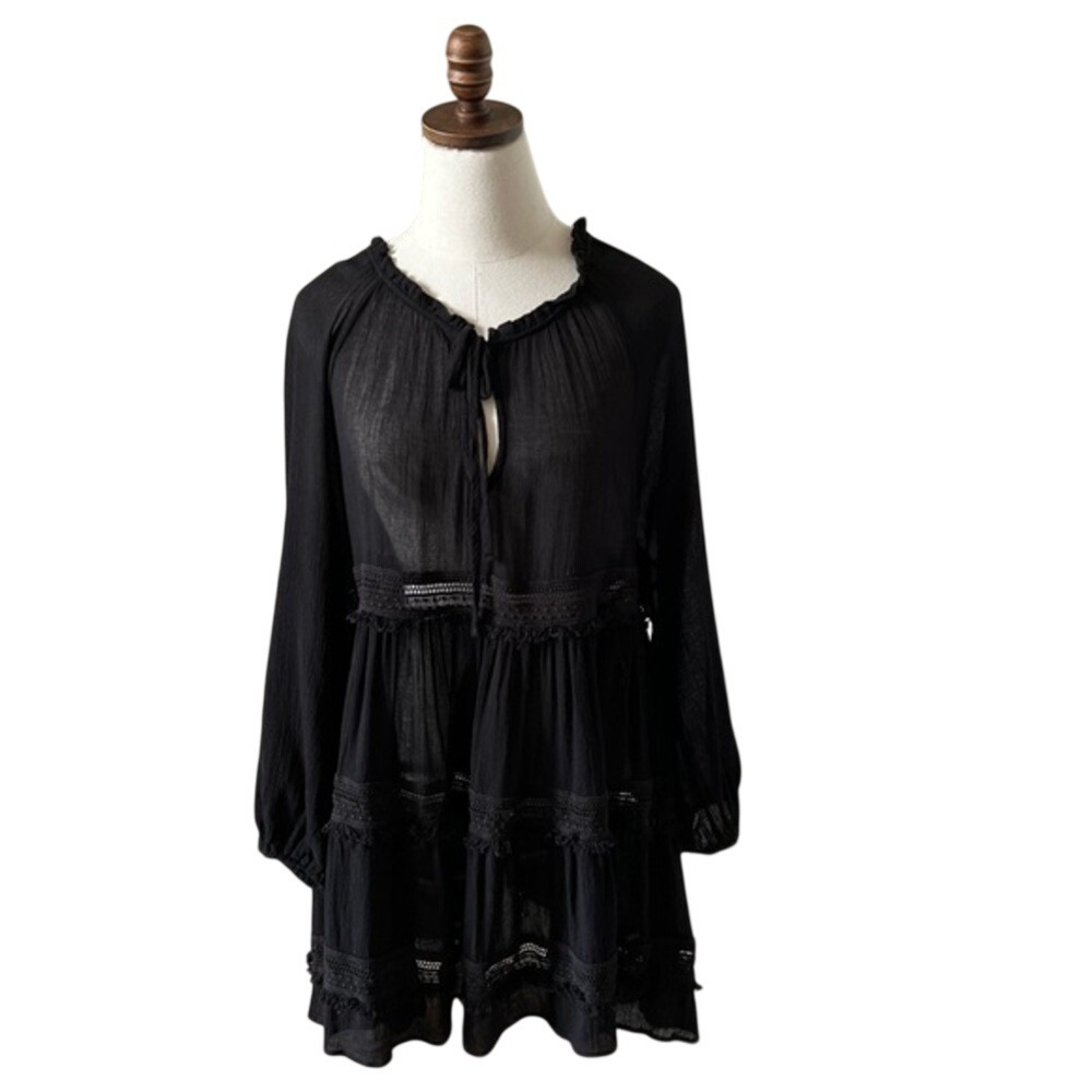 Eberjey Womens Medium Summer Of Love Sofia Dress Black Lace Swim Cover Up Tunic